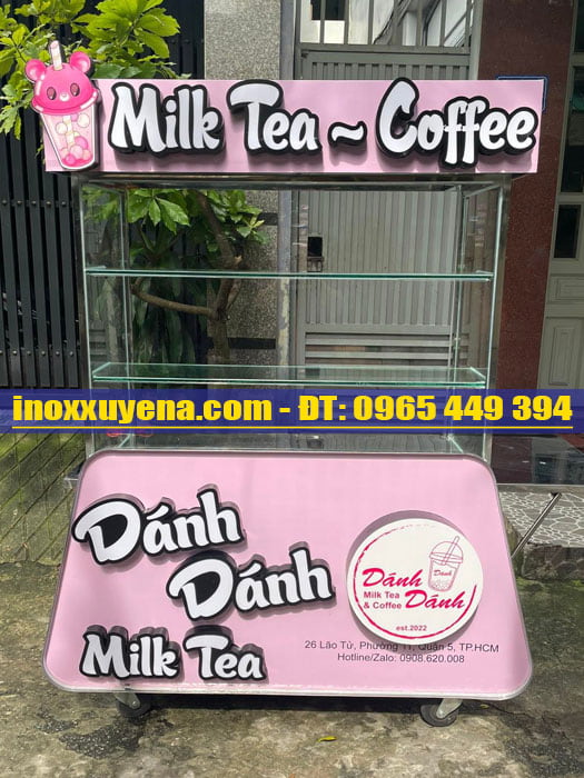 Trang trí xe trà sữa inox đẹp tại Xuyên Á
